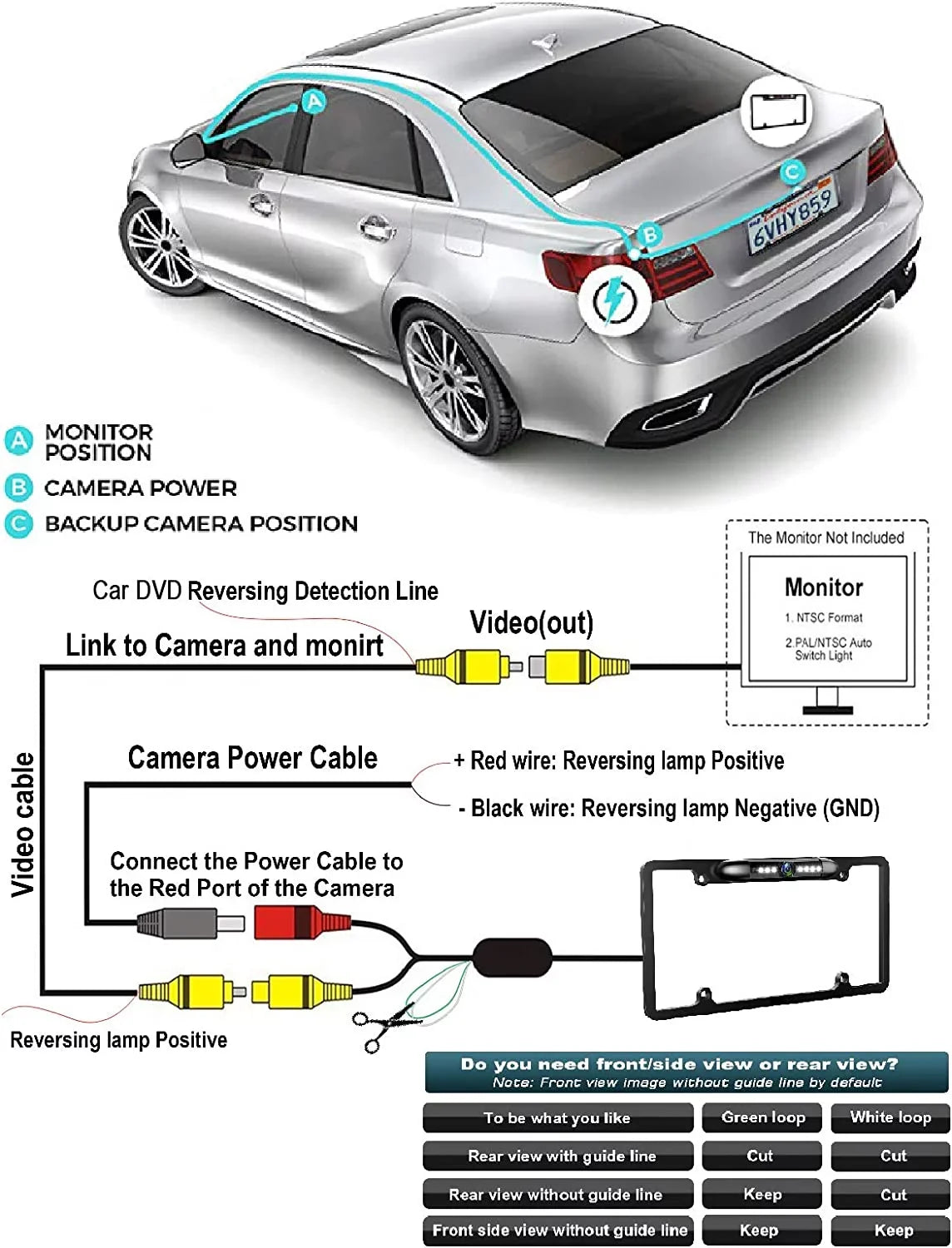 Liquid Night Vision License Plate Frame Car Rear View Backup Camera Silver