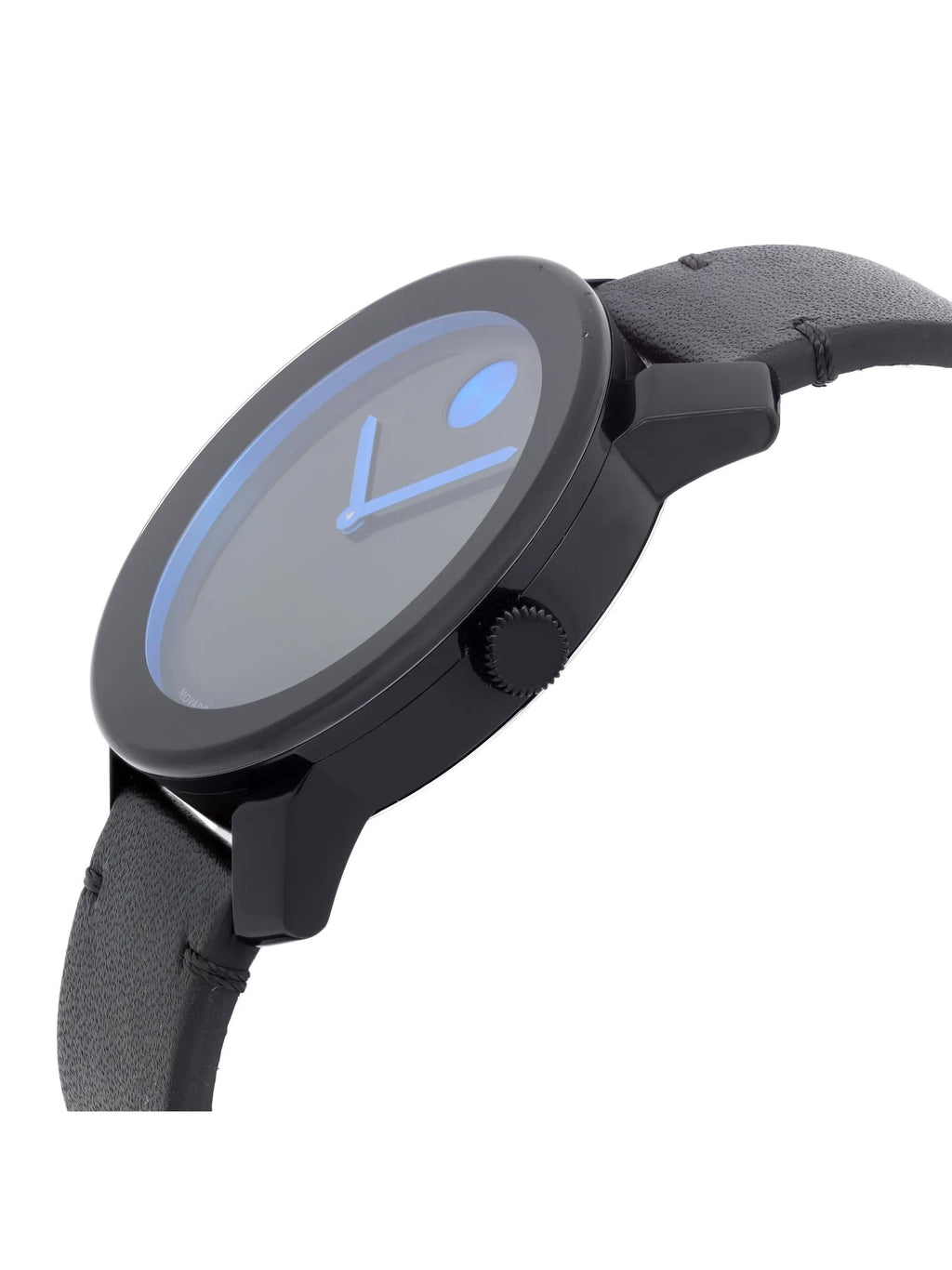 Pre-owned Movado Bold 42mm Black Dial Leather Quartz Watch 3600307 (Good)