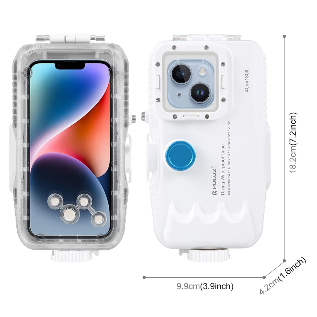 PULUZ 40M131ft Fluid Phone Case Diving Case Smartphone Fluid Housing Protective Case with Red Filter Neck Strap Cleaning Cloth Replacement for 14/ 14 Pro/ 13/ 13 Pro/ 12/ 12 P