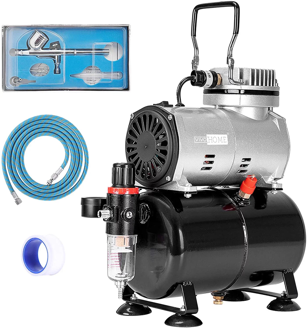 VIVOHOME 110-120V Professional Airbrushing Paint System with 1/5 Air Compressor and 1 Paint Sprayer for Tattoo Makeup Shoes Cake Decoration