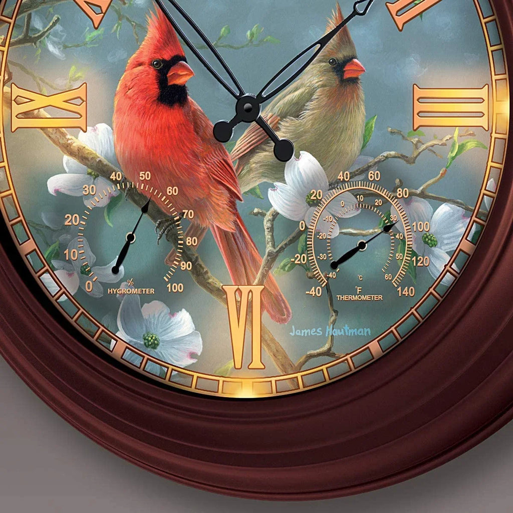 The Bradford Exchange Nature's Masterpiece Cardinal-Themed Illuminated Atomic Wall Clock by James Hautman