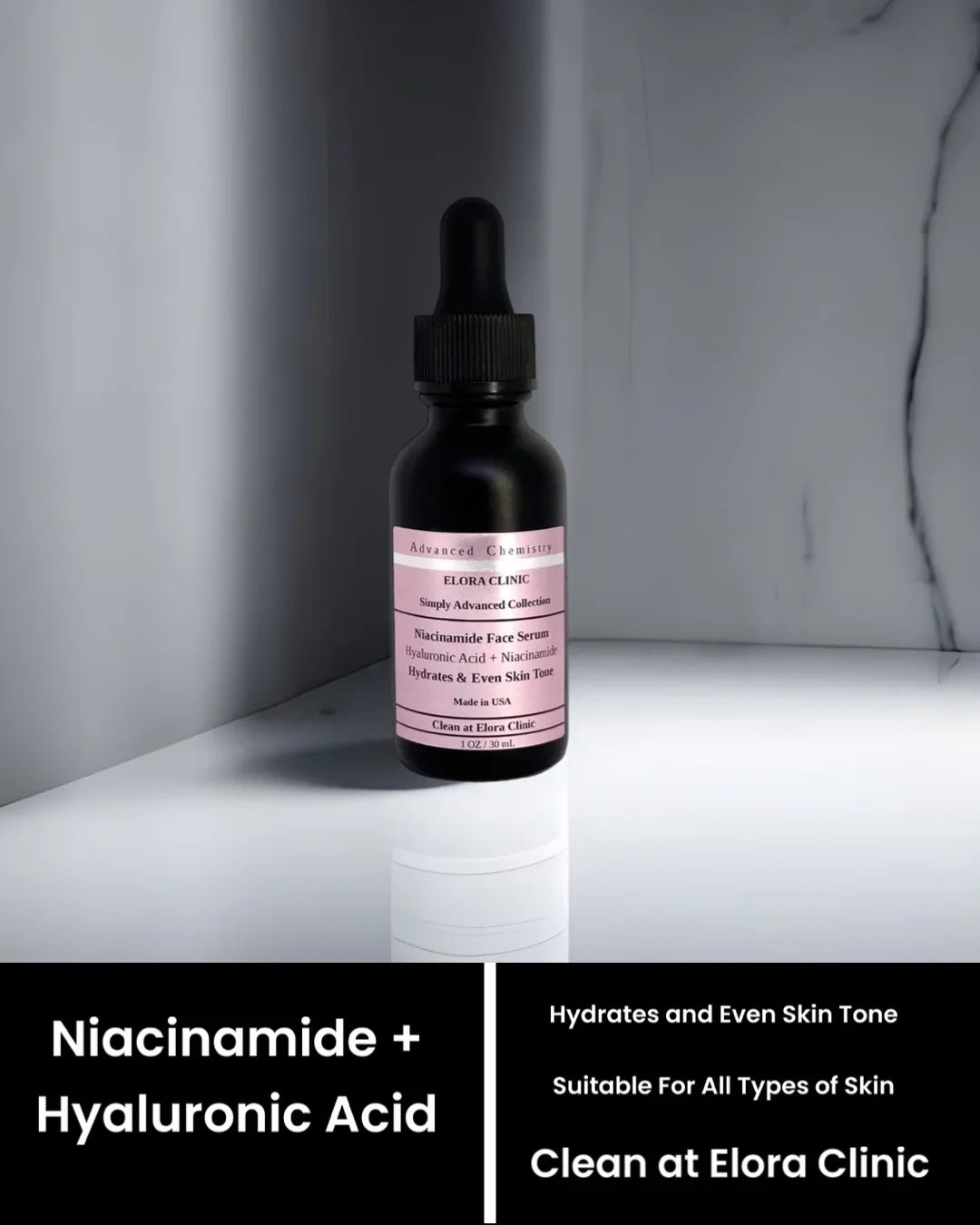Elora Clinic 20 Niacinamide Serum - Niacinamide 20% + Hyaluronic Acid - Hydrating Hyaluronic acid + 20 Niacinamide Serum - Oil Free - Liquid Based