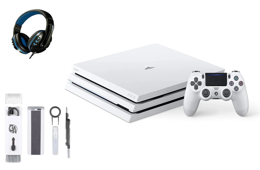 PlayStation 4 Pro 1TB Gaming Console Glacier White Headset With BOLT AXTION Cleaning Kit Bundle Like New