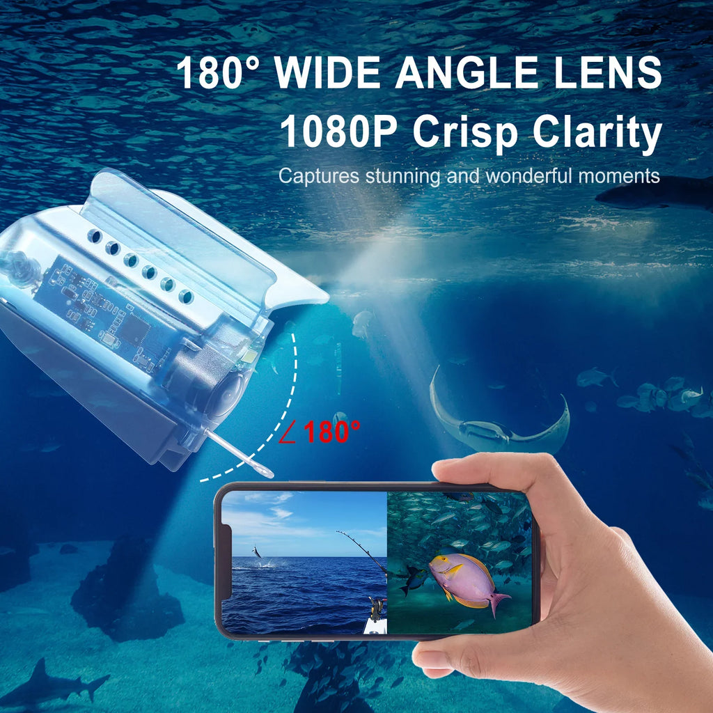 Carevas 1080P Fluid Fishing Camera with APP Control Fishing Live Video Camera Fish Finder with 50M Cable Mobile Phone Holder Bait Cage Carry Case for Ice Lake Sea Boat Kayak Fishing