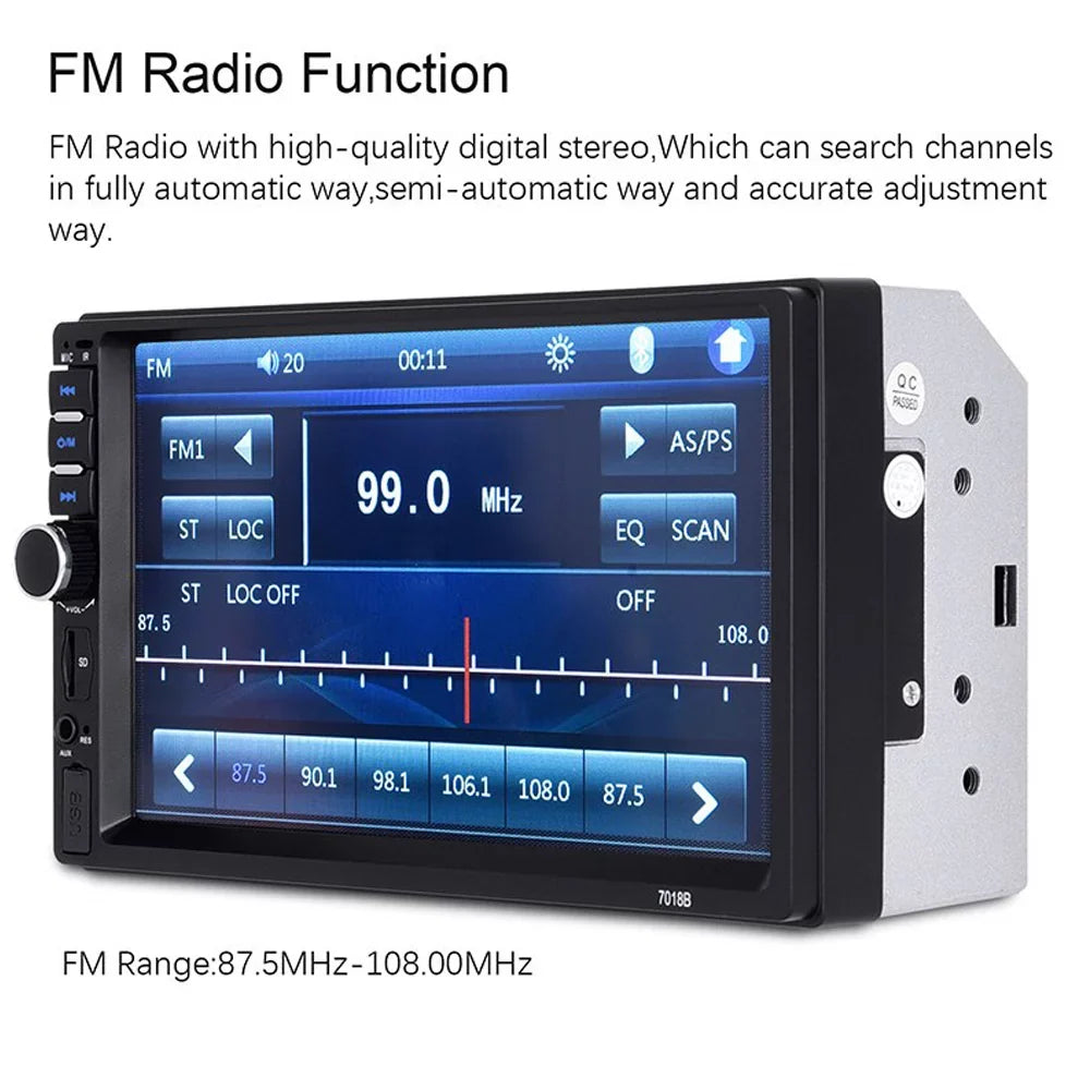 Polarlander Double Din Car Stereo Player Car Audio 7-inch HD Touch Monitor Car Radio Bluetooth with Multimedia SD USB FM AUX MP5/4/3 Mirror Link Function with 4LED Backup Camera