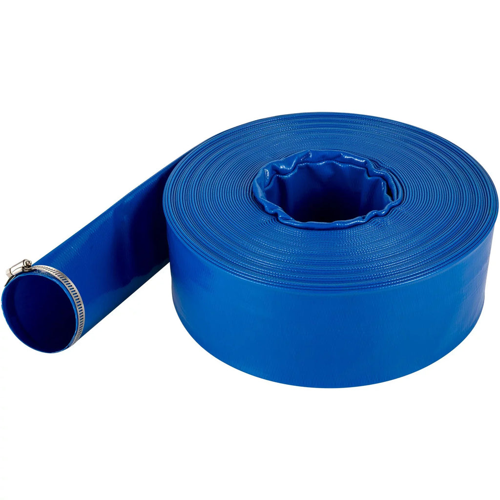 VEVOR Discharge Hose, 1-12" x 105', PVC Fabric Lay Flat Hose, Heavy Duty Backwash Drain Hose with Clamps, Weather-proof & Burst-proof, Ideal for Swimming Pool & Liquid Transfer, Blue
