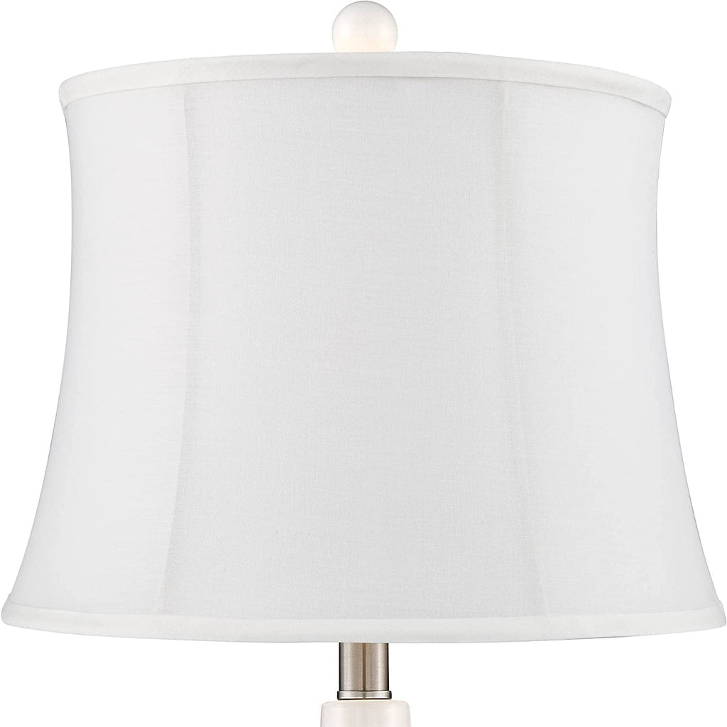TJUNBOLIFE Lighting Jane Modern Table Lamps 25" Tall White Ceramic Double Gourd Softback Fabric Tapered Drum Shade for Bedroom Living Room House Home Bedside Nightstand Office Entryw