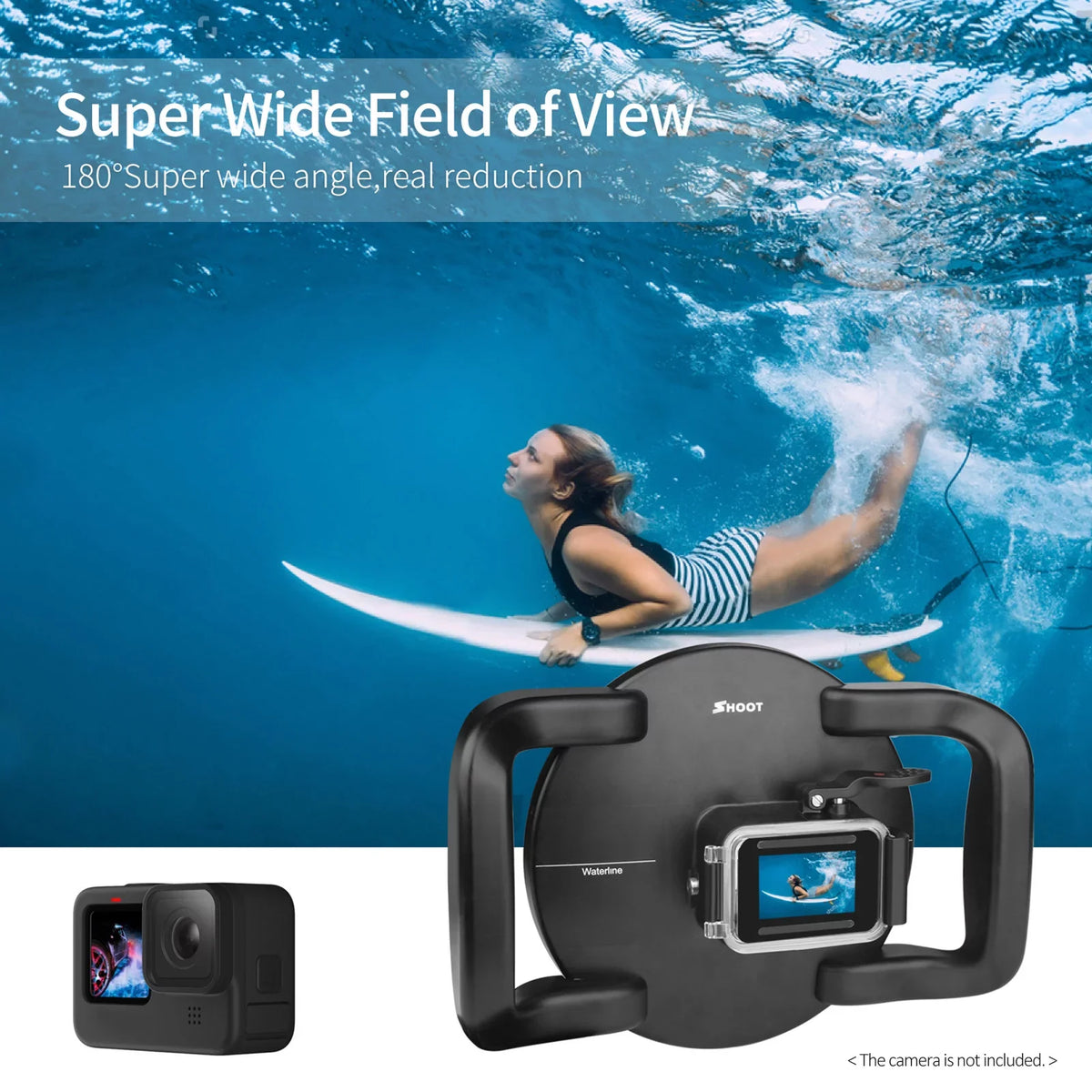 Fluid Dome Port Case for 9 Black and 10SHOOT XTGP559, Dual Handle, 45m Liquid 180° Wide Angle