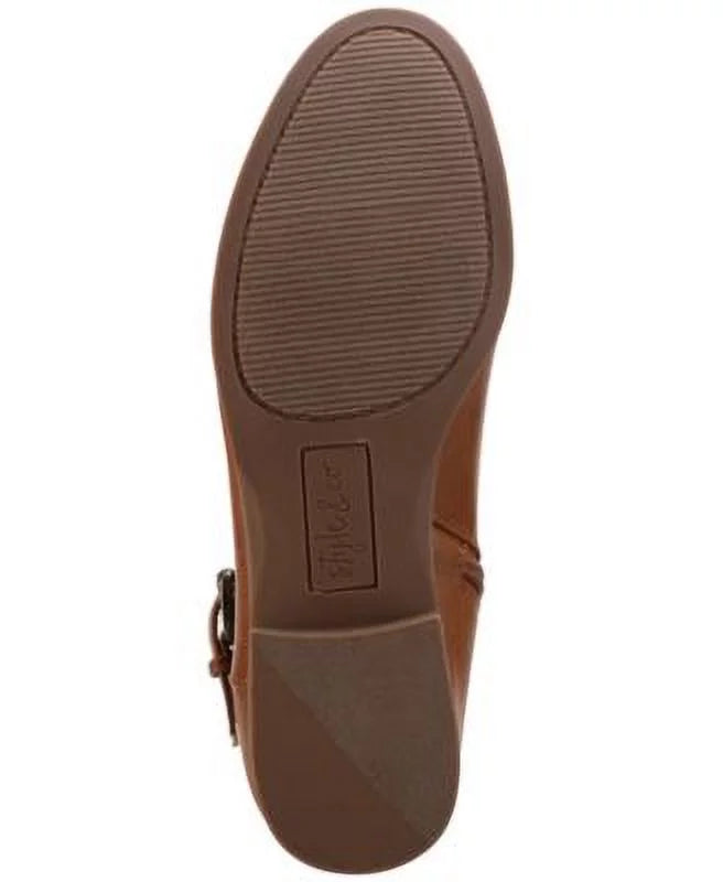 STYLE & COMPANY Womens Tan Brown Mixed Media Buckled Strap Goring Cushioned Kimmball Round Toe Block Heel Zip-Up Riding Boot 9 M