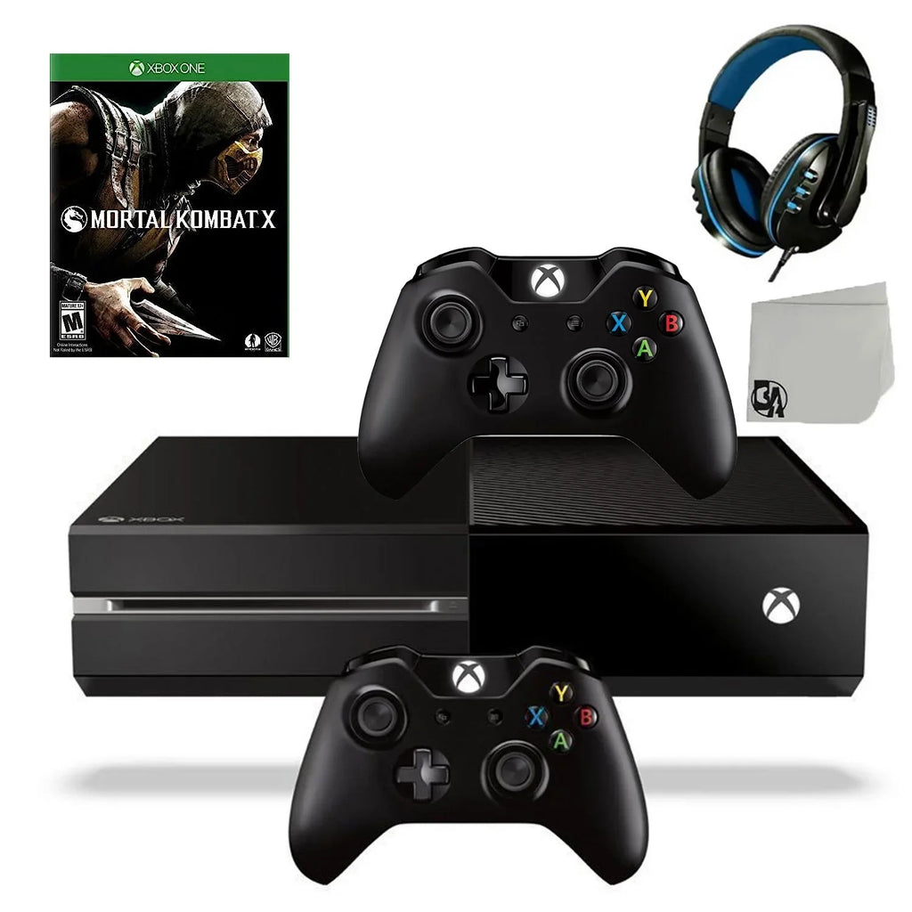 Pre-Owned Xbox One Original 500GB Gaming Console Black Headset 2 Controller Included With Mortal Kombat X Game BOLT AXTION Bundle (Refurbished: Like New)