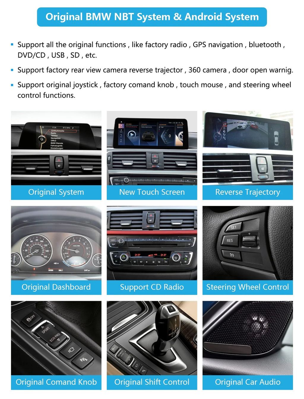 Road Top Android 13 Car Radio 10.25 Inch Display for 2013-2016 BMW 3/4 Series F30/F31/F34/F35/F32/F33/F36 with NBT, Multimedia Car Radio Supports Carplay, Android Auto, Mirrorlink, 8G + 256G