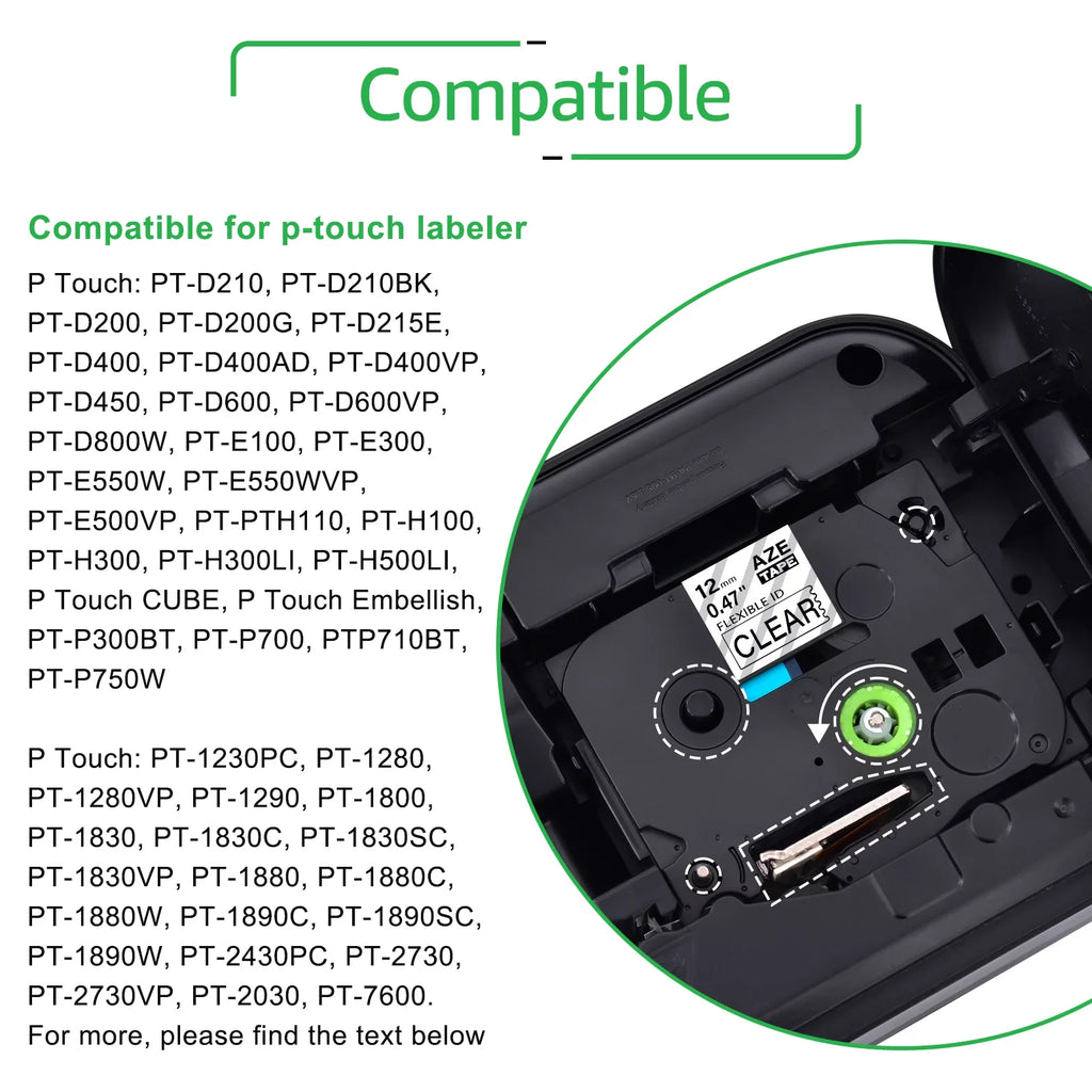 GREENCYCLE 40PK Compatible for Brother P-touch 12mm x 8m Black on Clear TZ TZe TZe-FX131 TZ-FX131 TZe-131 TZ-131 Flexible ID Cable Wire Label Tape