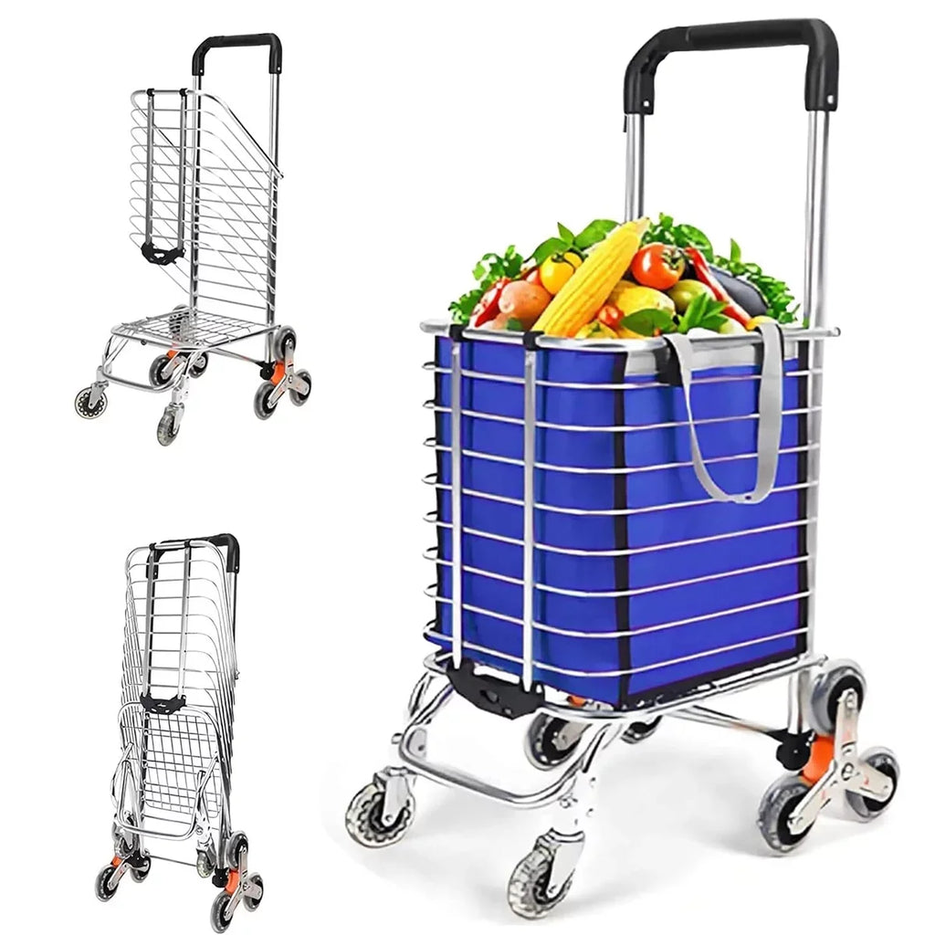 Ealing Large Shopping Trolley Folding 8 Wheel Shopping Cart Stair Climbing Trolley Utility Trolley with Aluminium Alloy Frame Tough Removable Fluid Bag