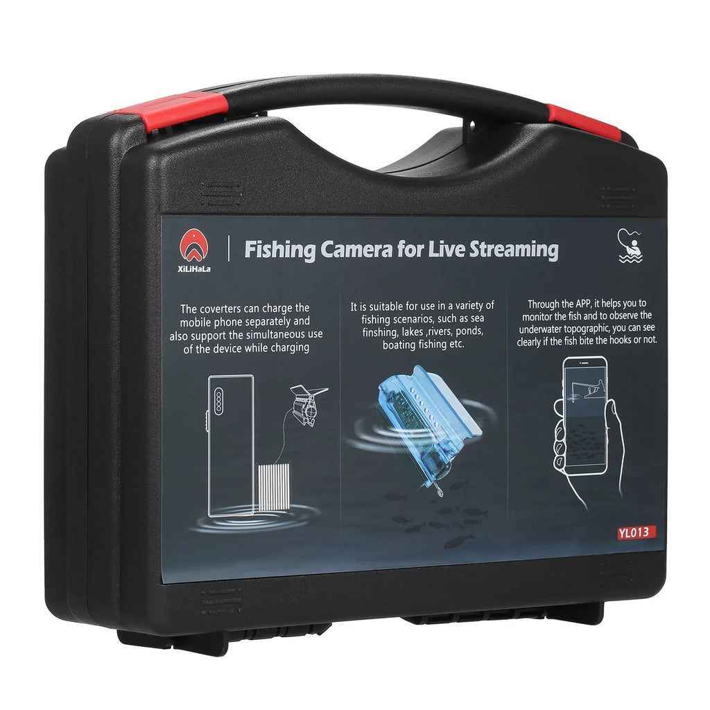 Carevas 1080P Fluid Fishing Camera with APP Control Fishing Live Video Camera Fish Finder with 50M Cable Mobile Phone Holder Bait Cage Carry Case for Ice Lake Sea Boat Kayak Fishing