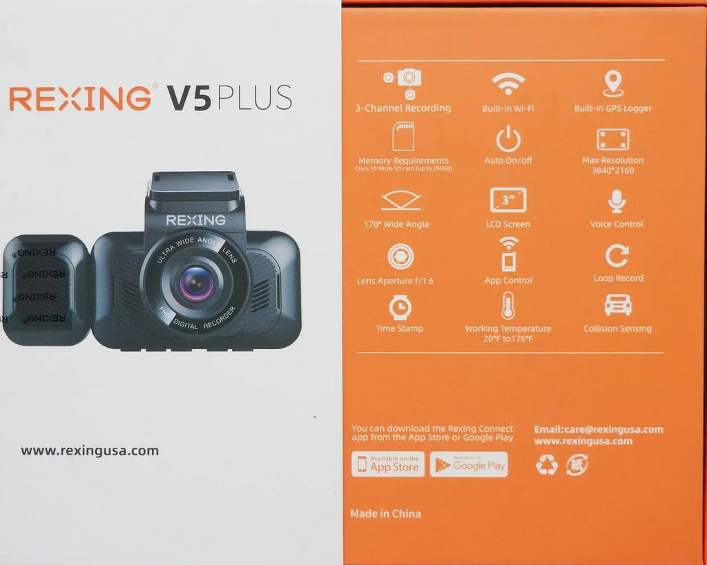 Rexing V5 Plus 3-Channel 4K Dash Cam 3" LCD Voice Control, Wi-Fi, GPS with Adhesive Mount - Black BBYV5PLUS