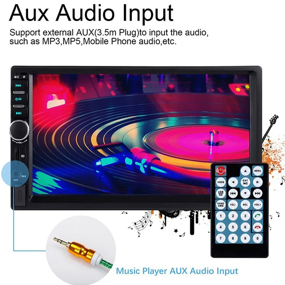Polarlander Double Din Car Stereo Player Car Audio 7-inch HD Touch Monitor Car Radio Bluetooth with Multimedia SD USB FM AUX MP5/4/3 Mirror Link Function with 4LED Backup Camera