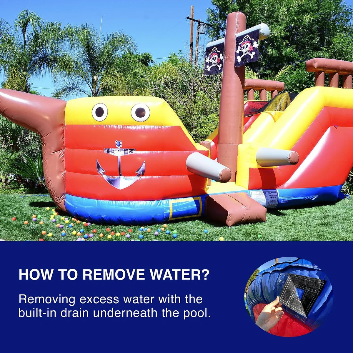 JumpOrange Pirate Ship Commercial Grade Bounce House Fluid Slide for Kids and Adults (with Blower)