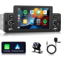Podofo Single 1 Din 5'' Touch Monitor Car Stereo Radio with Carplay Android Auto Mirror Link HD Car MP5 Multimedia Player Bluetooth USB FM Audio Receiver USB, Backup Camera Included