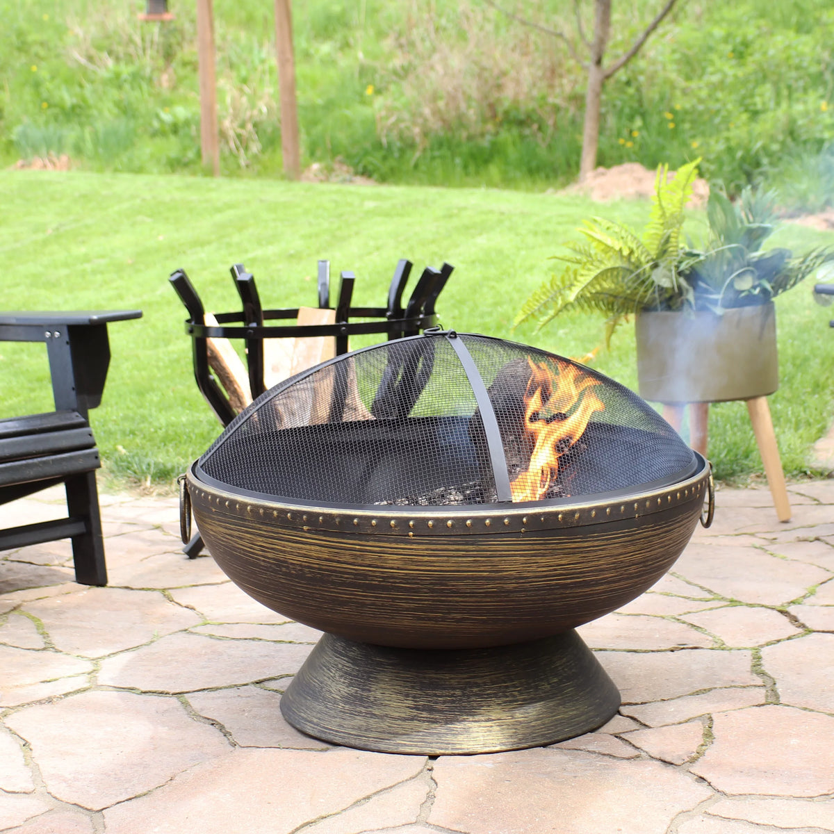 Sunnydaze 30" Royal Outdoor Steel Fire Pit with Spark Display and Poker