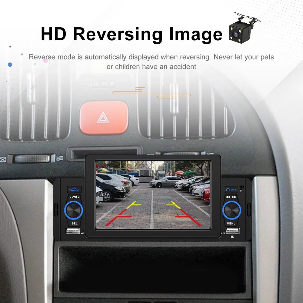 Podofo Single 1 Din 5'' Touch Monitor Car Stereo Radio with Carplay Android Auto Mirror Link HD Car MP5 Multimedia Player Bluetooth USB FM Audio Receiver USB, Backup Camera Included