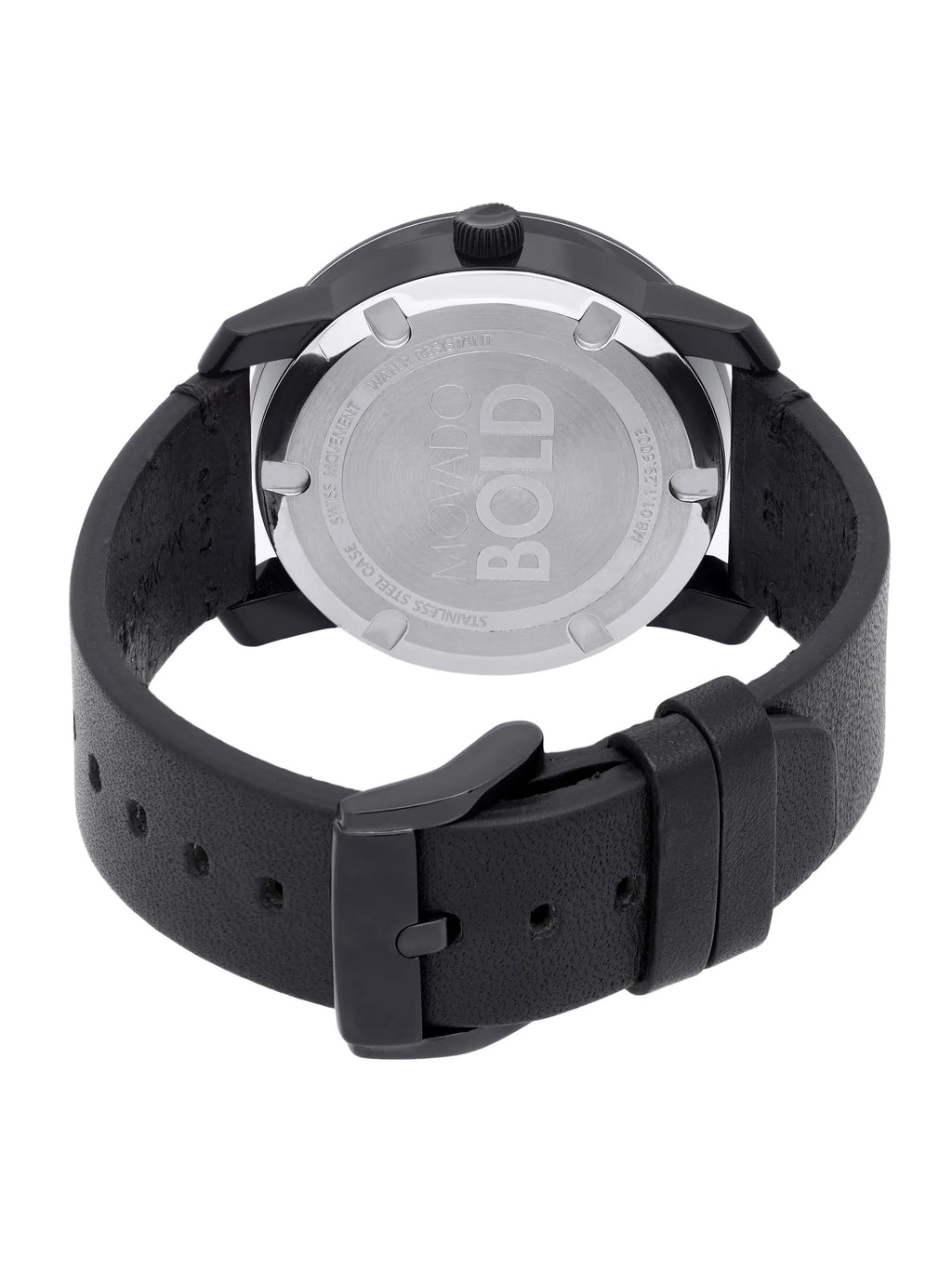 Pre-owned Movado Bold 42mm Black Dial Leather Quartz Watch 3600307 (Good)