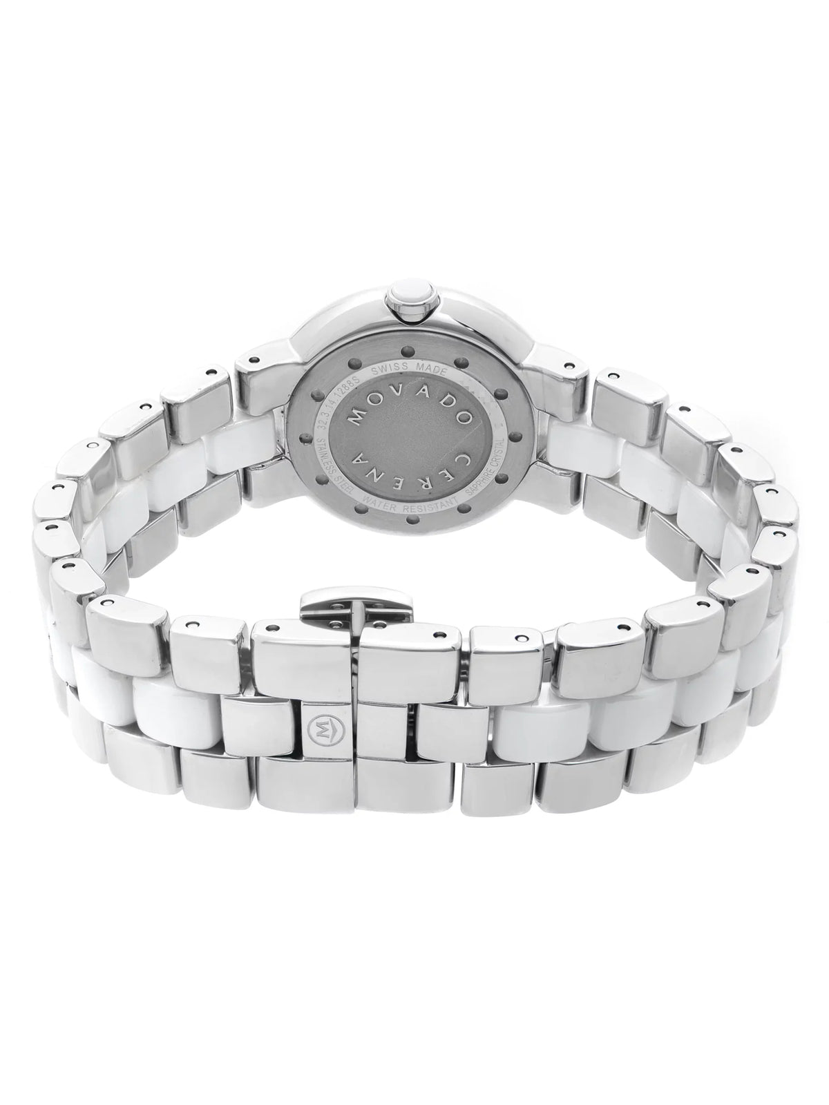 Movado Cerena 28mm Steel White Ceramic Diamond Bezel Quartz Ladies Watch 0606931 Pre-Owned