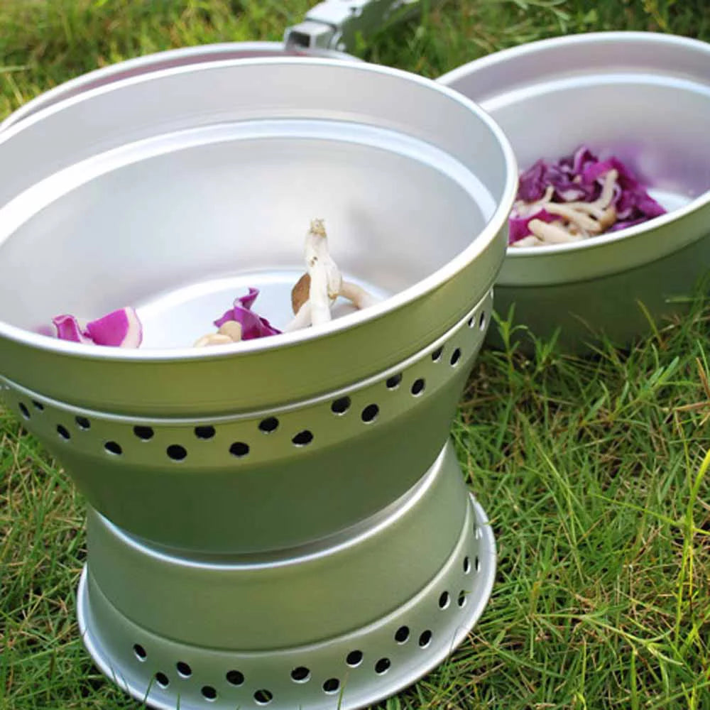 ammoon Cookware Set Portable Camping Stove Spirit with Stand Pot Pan and Gripper for Backpacking Hiking Picnic BBQ