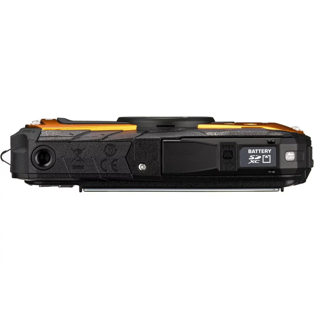 Ricoh WG-80 Digital Camera | Orange Bundle with Conversion Tripod Adapter Camera Screw + Photo Kit + 64GB Memory Card + Battery + Battery Charger + Camera Case + Floating Strap (8 Items)