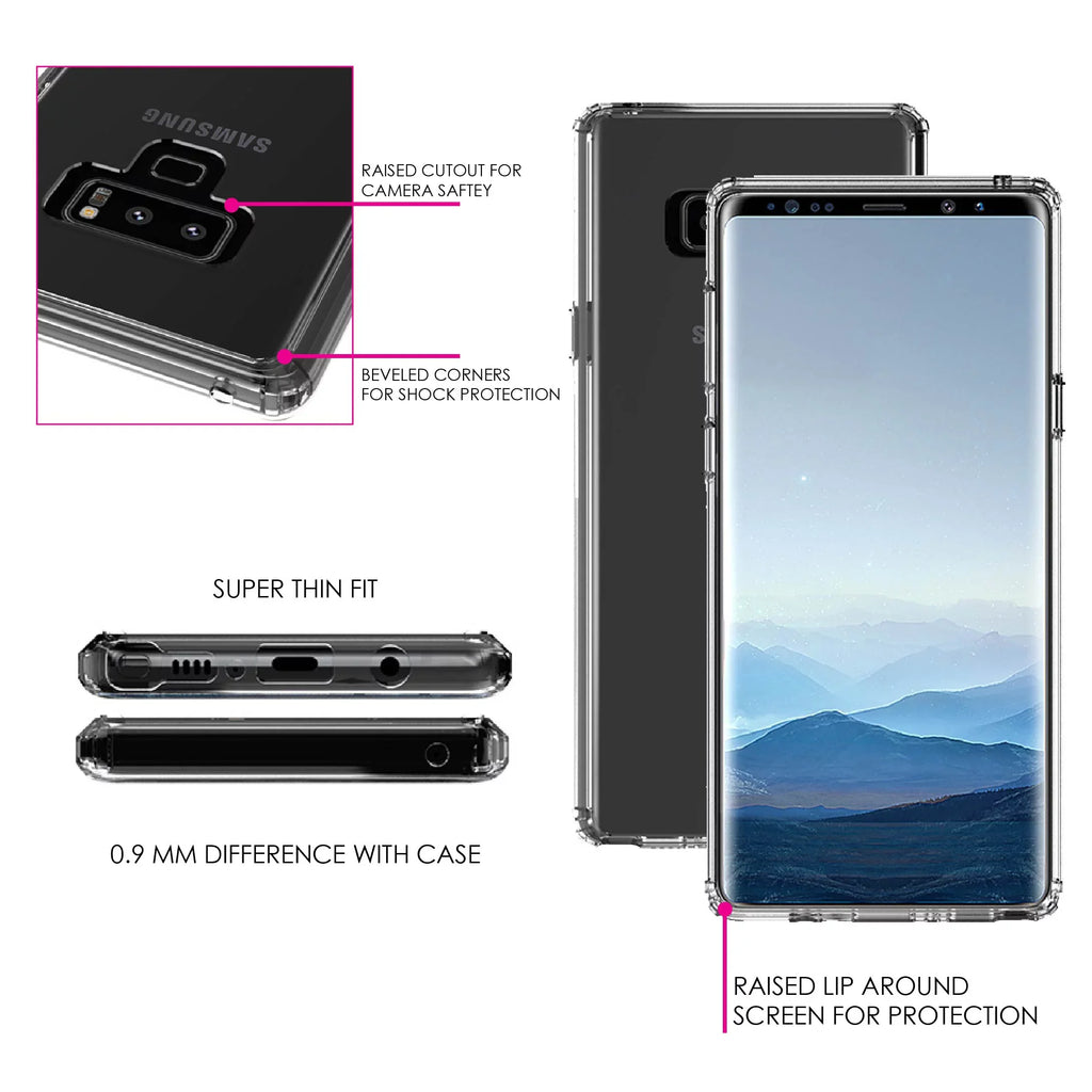 DistinctInk Clear Shockproof Hybrid Case for Galaxy Note 9 - TPU Bumper, Acrylic Back, Tempered Glass Display Protector - 2 Corinthians 5:7 - Walk By Faith Even When I Cannot See