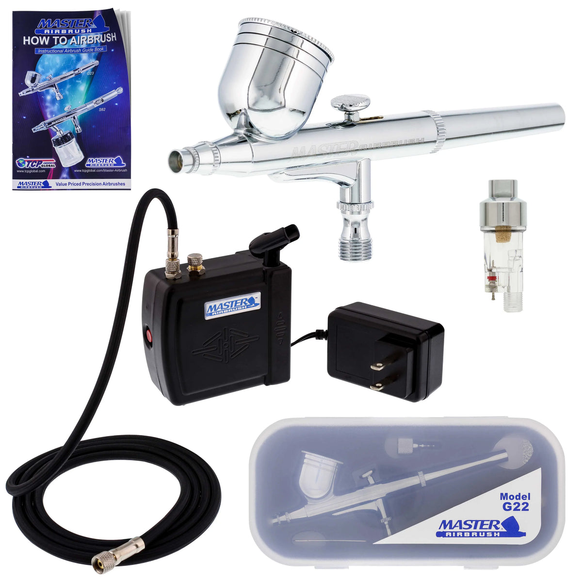 Gravity Dual-Action Airbrush Set & Compressor Kit Air Filter Hobby Cake T Shirt