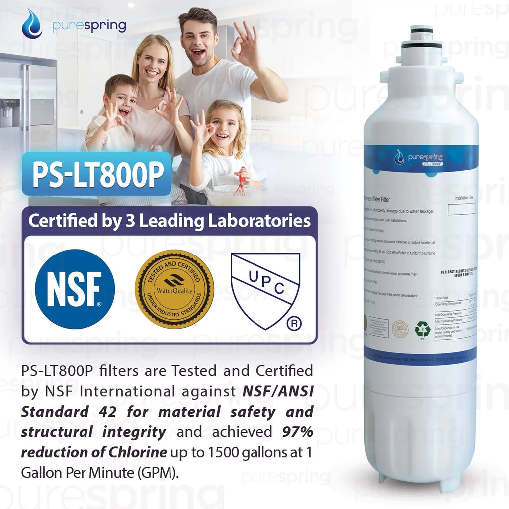PureSpring NSF 42 Certified Refrigerator Fluid Filter, Compatible with LT800P, LT800PC, ADQ73613401, ADQ73613402, ADQ73613403, Kenmore 9490, 46-9490, 469490 (1 Pack)