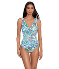 LAUREN Ralph Lauren Fluid Ruffle Surplice One-Piece Swimsuit Multi Size 8
