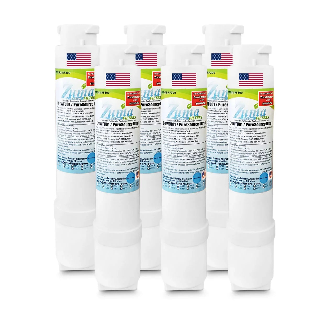 ZUMA Brand , Liquid and Ice Filter , Compatible with FPBS2777RF9 - 6 Pack - Made in U.S.A.
