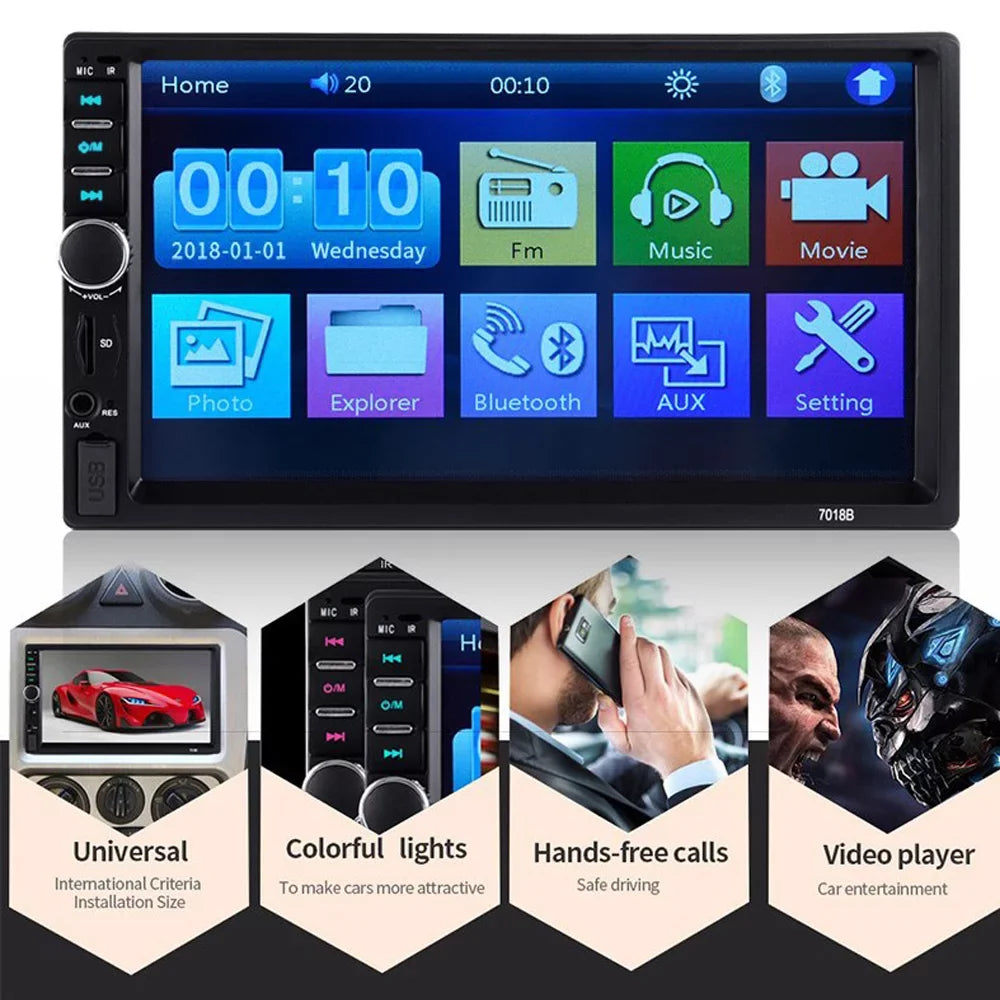 Polarlander Double Din Car Stereo Player Car Audio 7-inch HD Touch Monitor Car Radio Bluetooth with Multimedia SD USB FM AUX MP5/4/3 Mirror Link Function with 4LED Backup Camera