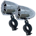 Pair of Chrome 2.25 Inch Fluid Speakers for Powersports, Liquid ATV, Off Road Vehicles, Motorcycles, Golf Carts - Mounting Clamps Included