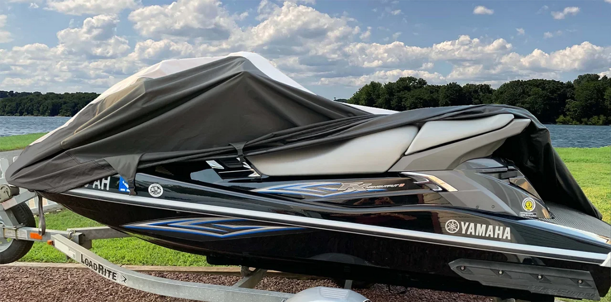 SUPER HEAVY-DUTY TOP OF THE LINE JETSKI Cover Compatible for YAMAHA 760 WaveVenture 1997-1998 Jet Ski PWC Trailerable Cover Black/Grey