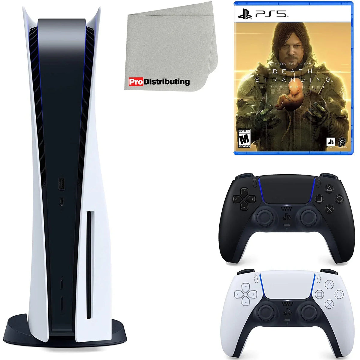 Playstation 5 Disc Version ( PS5 Disc) with Midnight Black Extra Controller, Death Stranding Director's Cut and Microfiber Cleaning Cloth Bundle
