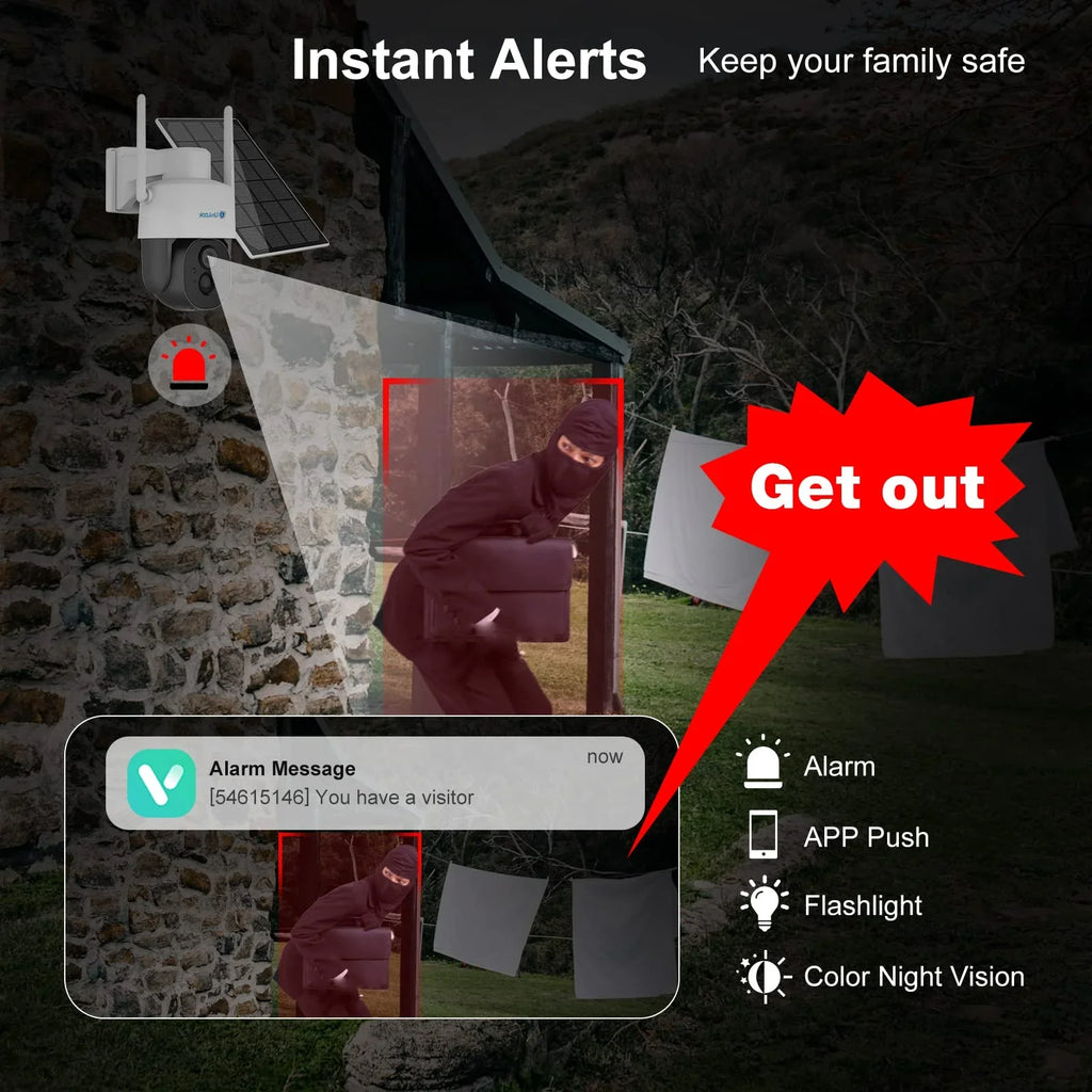 Unilook Solar Security Wifi Camera Outdoor, 2K Wireless Battery PTZ Camera, IP65 Fluid Rechargeable Works with Alexa