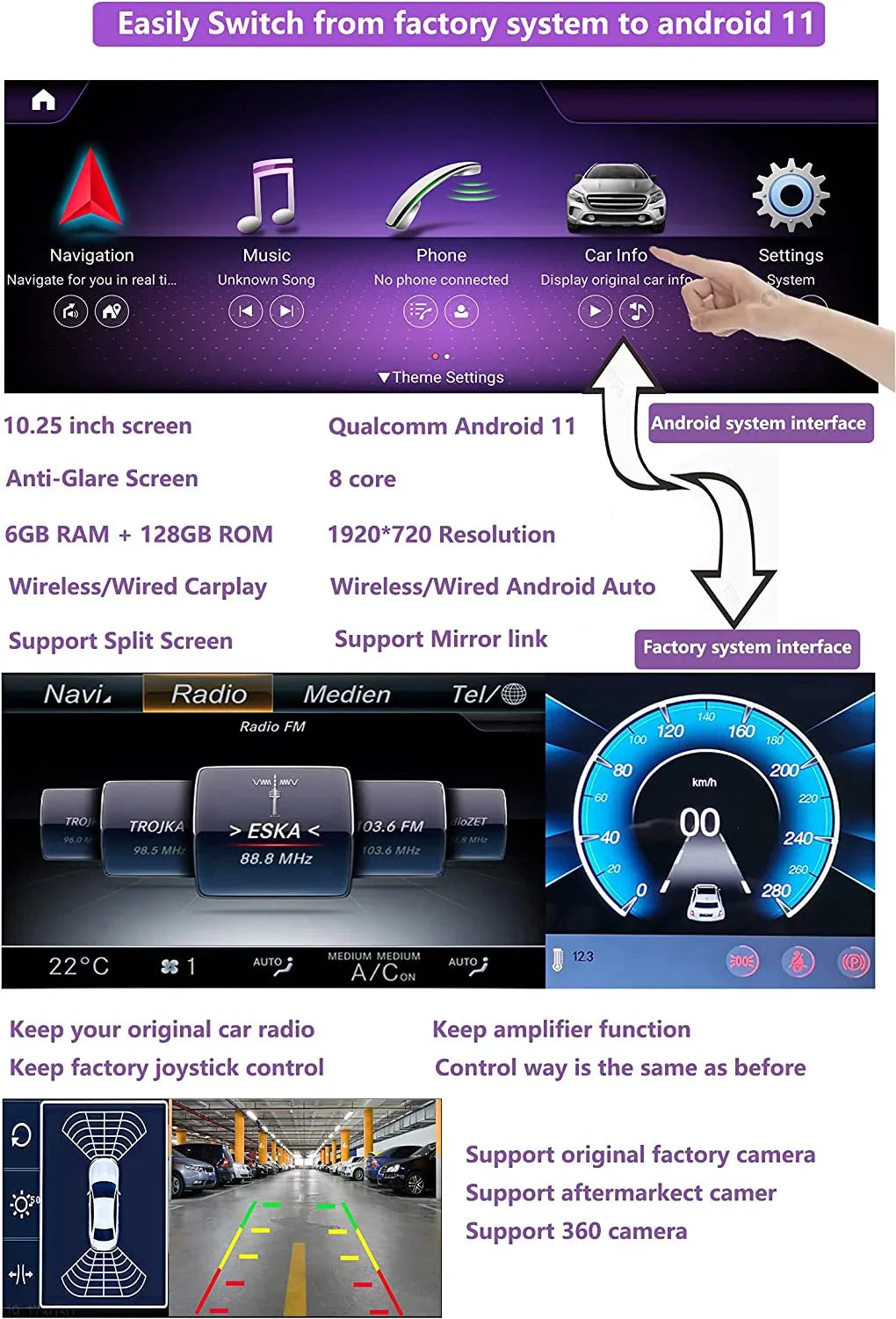 Road Top Android 13 Car Stereo 10.25" 8GB+256GB Car Touch Display for Mercedes Benz GLA CLA A Class X156 C117 2016-2018 NTG 5.0, Support Wireless Carplay Android Auto Navigation Camera