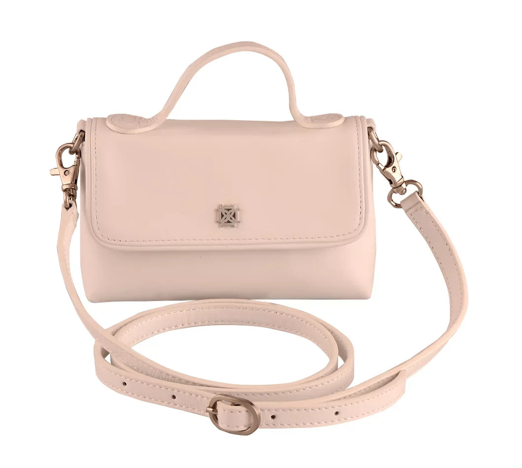 DOMINIE Crossbody Handbag /Clutch Purse White Leather With Removable Shoulder Strap Unisex Audrey