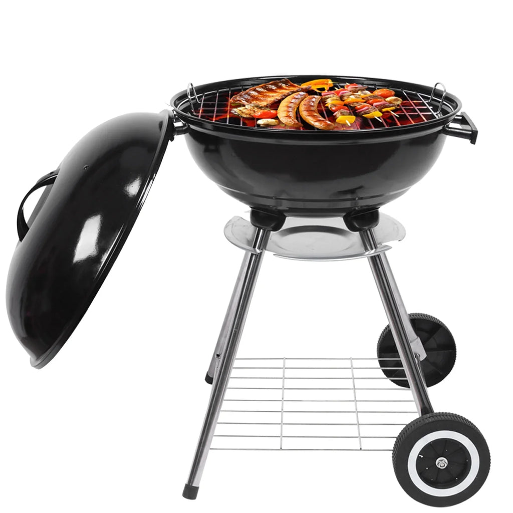 Charcoal Grill on Wheels, Outdoor Camping Grill with 18 inch Cooking Area, Steel BBQ Grill w/ Storage Grate