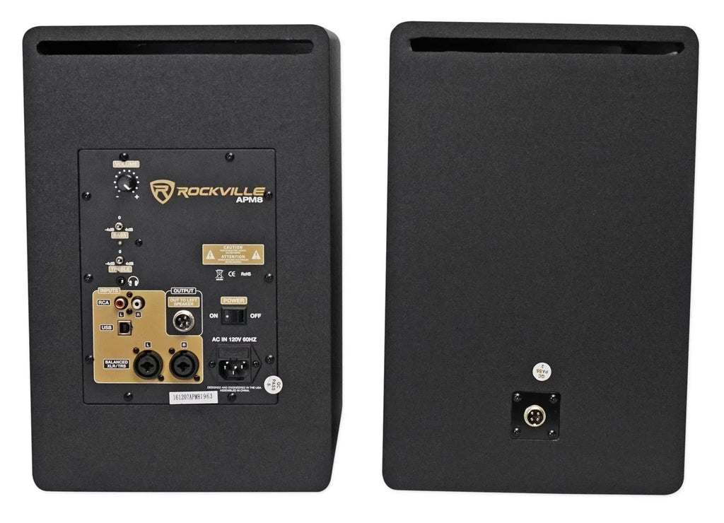 (2) Rockville APM8W 8" USB Studio Monitor Speakers+28" Black Premium Stands