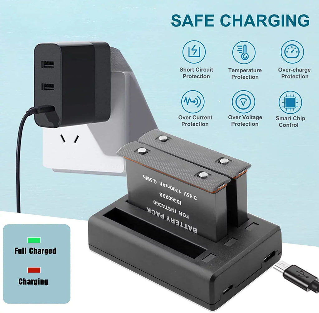 Insta360 ONE X2 Replacement Batteries 2-Pack and 3-Channel USB Charger Compatible with Insta360 ONE X2 360 Camera(Not Fluid