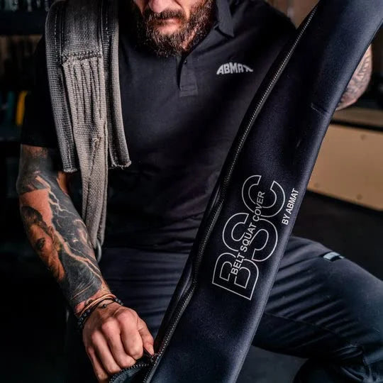 Belt Squat Cover By Abamt - For Weightlifting, Weight Belts, & Chains. For Pullups, Dips, Powerlifting. Black with lower back support.