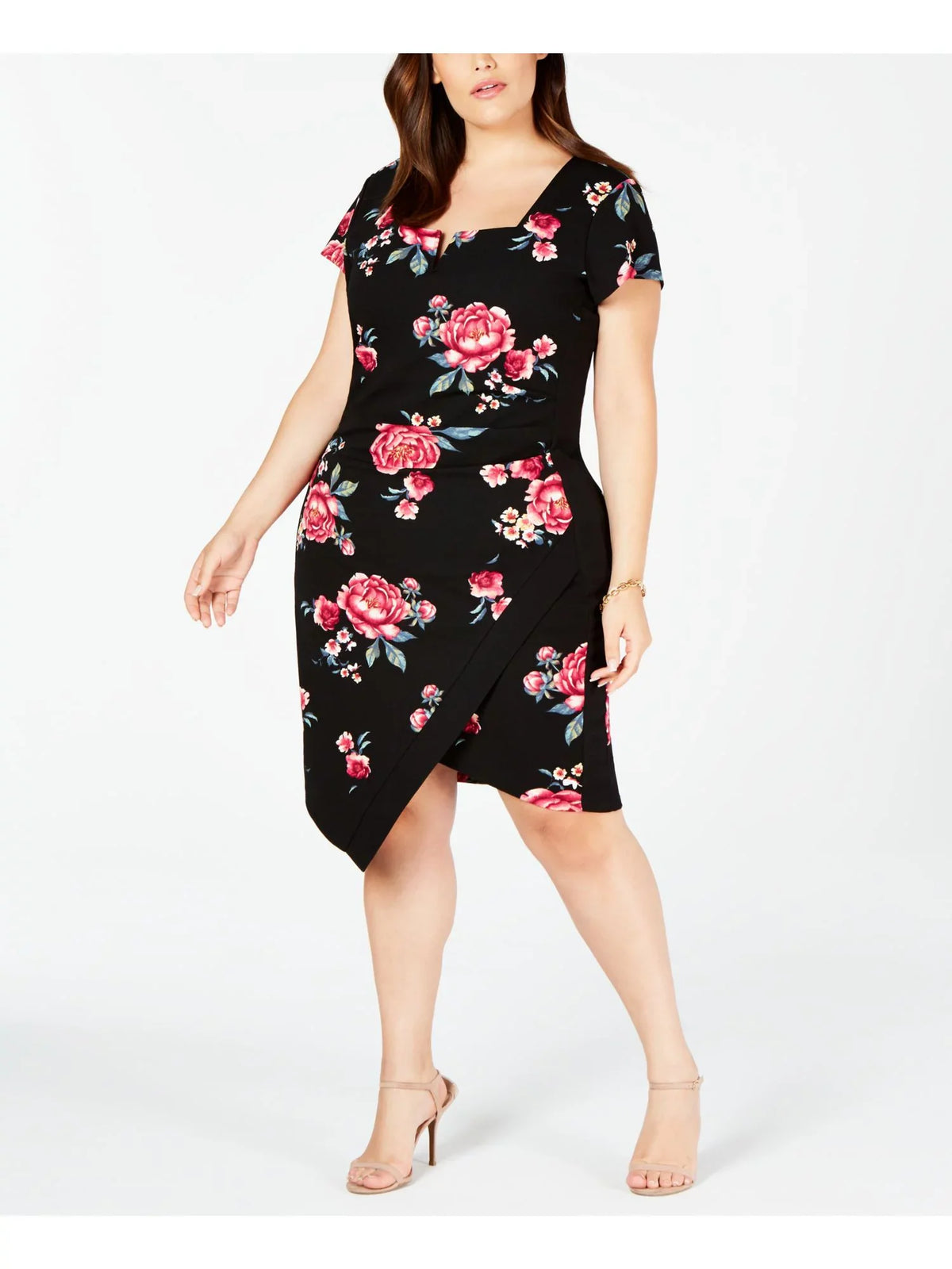 YOUNIQUE $49 Womens New Black Floral Short Sleeve Body Con Dress 3X Plus B+B