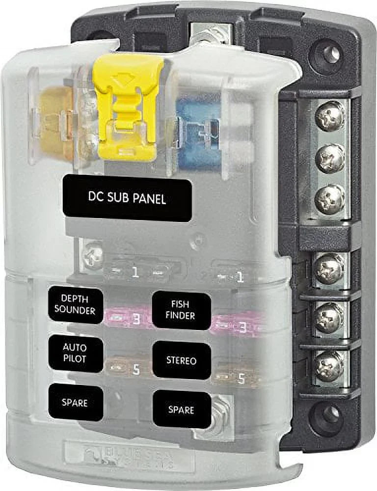 Blue Sea Systems 5025 ST Blade Fuse Block - 6 Circuits with Negative Bus and Cover