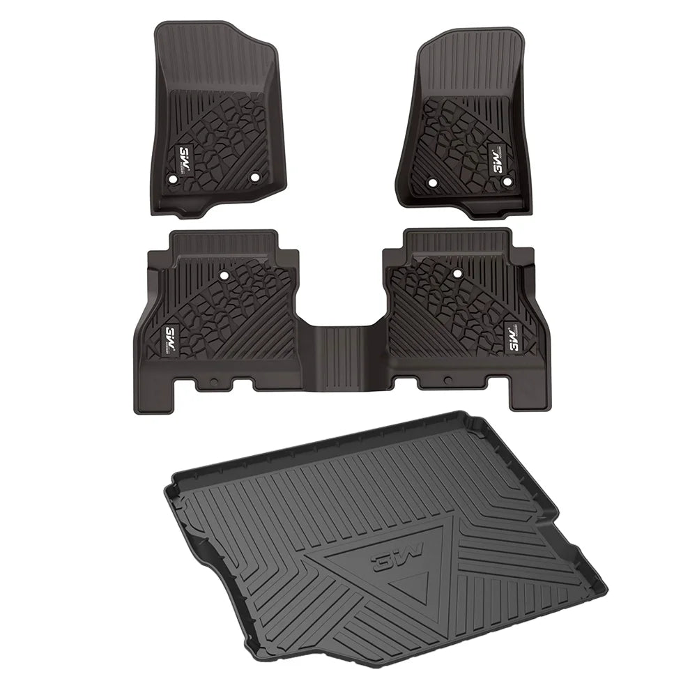 3W Floor Mats&Cargo Liner for Jeep Wrangler JL 2018-2021 with subwoofer - All Weather Floor Liners White Logo &Trunk mats for Jeep Wrangler JL Unlimited 4-Door,Black