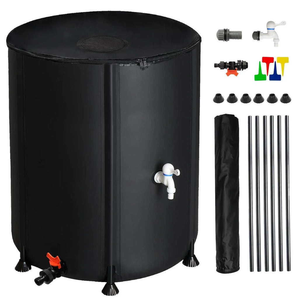 Portable Rain Barrel Liquid Collector Tank with Spigot Filter Black 50 Gallon