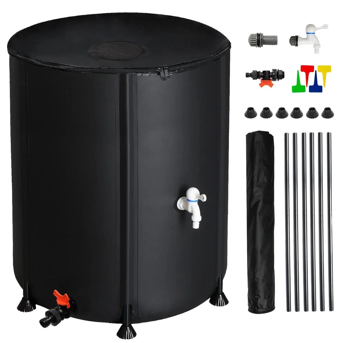 Portable Rain Barrel Liquid Collector Tank with Spigot Filter Black 50 Gallon