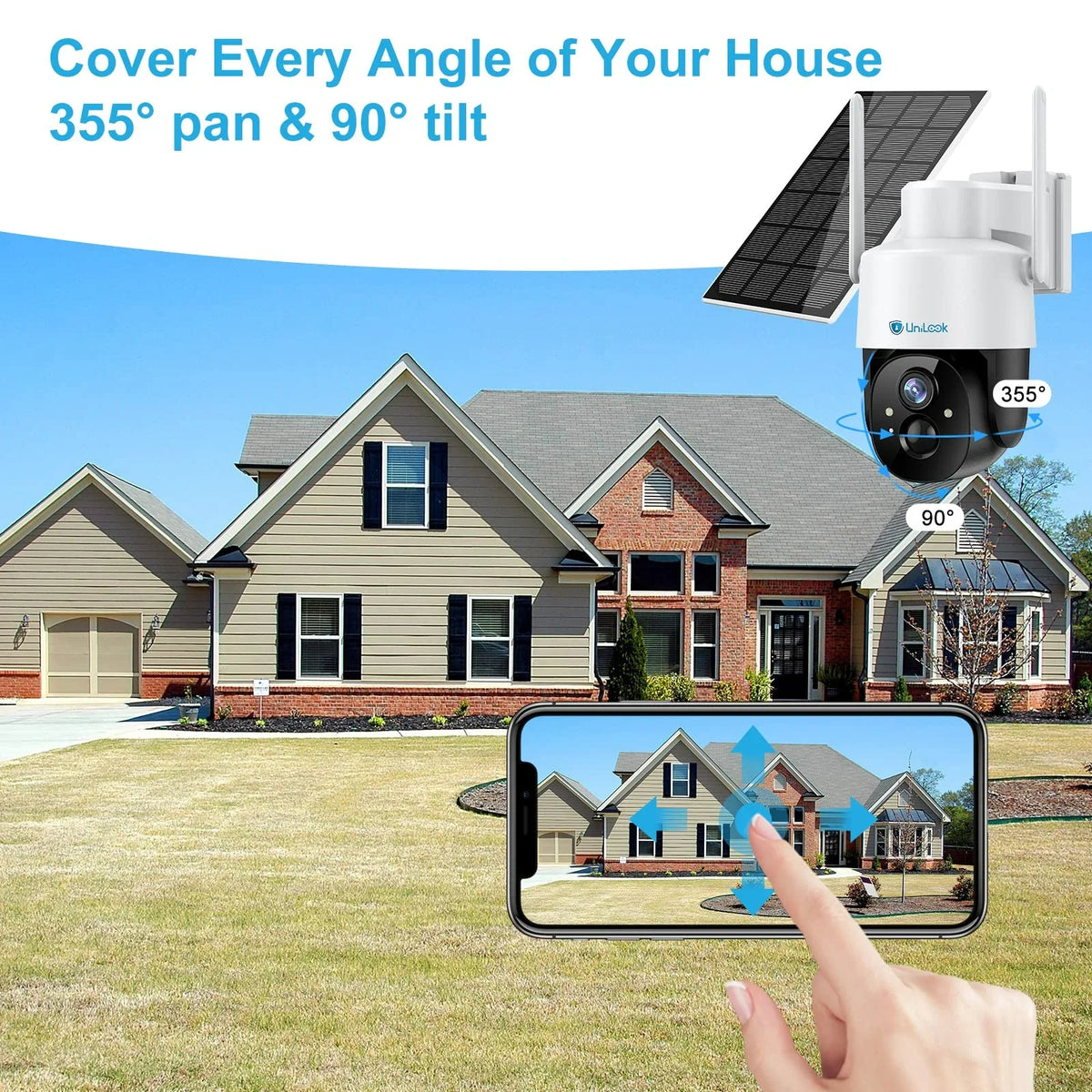 Unilook Solar Security Wifi Camera Outdoor, 2K Wireless Battery PTZ Camera, IP65 Fluid Rechargeable Works with Alexa